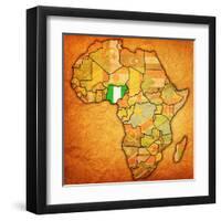 Nigeria on Actual Map of Africa-michal812-Framed Art Print