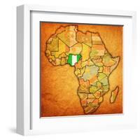 Nigeria on Actual Map of Africa-michal812-Framed Art Print