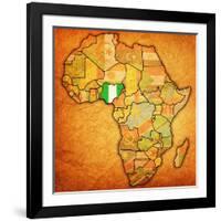 Nigeria on Actual Map of Africa-michal812-Framed Art Print