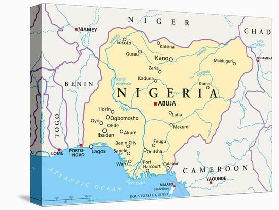 Nigeria Political Map-Peter Hermes Furian-Stretched Canvas