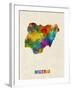 Nigeria Watercolor Map-Michael Tompsett-Framed Art Print