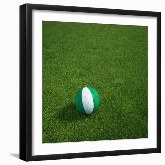 Nigerian Soccerball Lying on Grass-zentilia-Framed Art Print