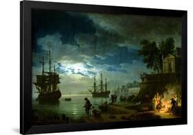 Night: a Port in the Moonlight, 1748-Claude Joseph Vernet-Framed Giclee Print