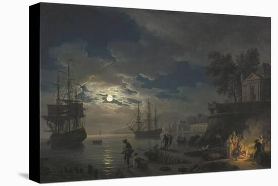 Night: a Port in the Moonlight-Claude Joseph Vernet-Stretched Canvas