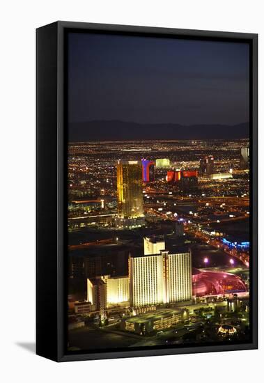 Night Aerial Cityscape of Downtown Las Vegas, Nevada-David Wall-Framed Stretched Canvas