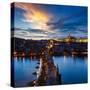 Night Aerial View of Prague Castle and Charles Bridge over Vltava River in Prague, Czech Republic.-f9photos-Stretched Canvas