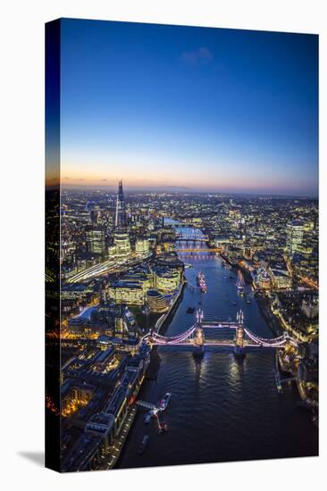 Night Aerial View of the Shard, River Thames, Tower Bridge and City of London, London, England-Jon Arnold-Stretched Canvas