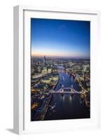 Night Aerial View of the Shard, River Thames, Tower Bridge and City of London, London, England-Jon Arnold-Framed Photographic Print