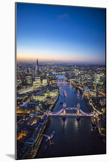 Night Aerial View of the Shard, River Thames, Tower Bridge and City of London, London, England-Jon Arnold-Mounted Photographic Print