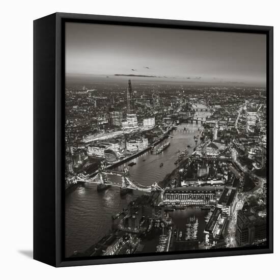 Night Aerial View of the Shard, River Thames, Tower Bridge and City of London, London, England-Jon Arnold-Framed Stretched Canvas