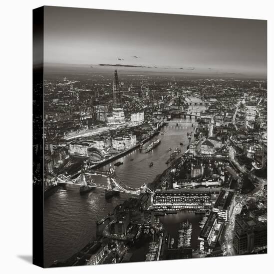 Night Aerial View of the Shard, River Thames, Tower Bridge and City of London, London, England-Jon Arnold-Stretched Canvas