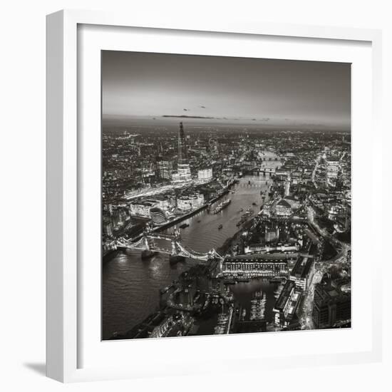 Night Aerial View of the Shard, River Thames, Tower Bridge and City of London, London, England-Jon Arnold-Framed Photographic Print