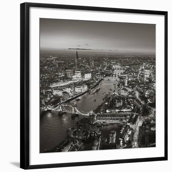 Night Aerial View of the Shard, River Thames, Tower Bridge and City of London, London, England-Jon Arnold-Framed Photographic Print