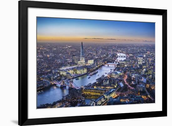 Night Aerial View of the Shard, River Thames, Tower Bridge and City of London, London, England-Jon Arnold-Framed Photographic Print