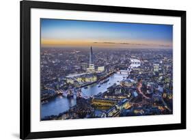 Night Aerial View of the Shard, River Thames, Tower Bridge and City of London, London, England-Jon Arnold-Framed Photographic Print