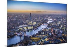 Night Aerial View of the Shard, River Thames, Tower Bridge and City of London, London, England-Jon Arnold-Mounted Photographic Print