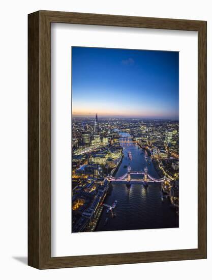 Night Aerial View of the Shard, River Thames, Tower Bridge and City of London, London, England-Jon Arnold-Framed Photographic Print