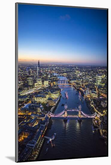 Night Aerial View of the Shard, River Thames, Tower Bridge and City of London, London, England-Jon Arnold-Mounted Photographic Print