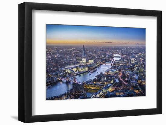 Night Aerial View of the Shard, River Thames, Tower Bridge and City of London, London, England-Jon Arnold-Framed Premium Photographic Print