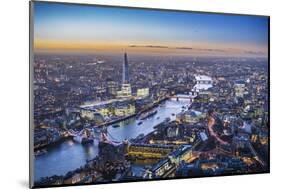 Night Aerial View of the Shard, River Thames, Tower Bridge and City of London, London, England-Jon Arnold-Mounted Photographic Print