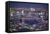 Night Aerial View over River Thames, City of London, the Shard and Canary Wharf, London, England-Jon Arnold-Framed Stretched Canvas