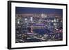 Night Aerial View over River Thames, City of London, the Shard and Canary Wharf, London, England-Jon Arnold-Framed Photographic Print