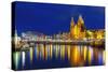 Night Amsterdam Canal and Basilica Saint Nichola-kavalenkava volha-Stretched Canvas