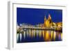 Night Amsterdam Canal and Basilica Saint Nichola-kavalenkava volha-Framed Photographic Print