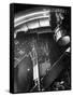 Night Assistant Climbing Down Side of 100-Inch Telescope at Mount Wilson Observatory-Margaret Bourke-White-Framed Stretched Canvas