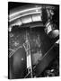 Night Assistant Climbing Down Side of 100-Inch Telescope at Mount Wilson Observatory-Margaret Bourke-White-Stretched Canvas
