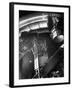 Night Assistant Climbing Down Side of 100-Inch Telescope at Mount Wilson Observatory-Margaret Bourke-White-Framed Photographic Print