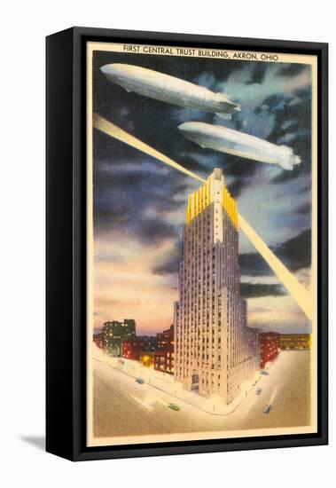 Night, Blimps over Central Trust, Akron, Ohio-null-Framed Stretched Canvas