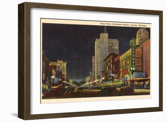 Night, Business District, Lansing, Michigan-null-Framed Art Print