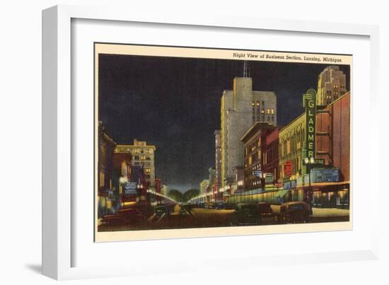 Night, Business District, Lansing, Michigan-null-Framed Art Print