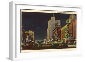 Night, Business District, Lansing, Michigan-null-Framed Art Print