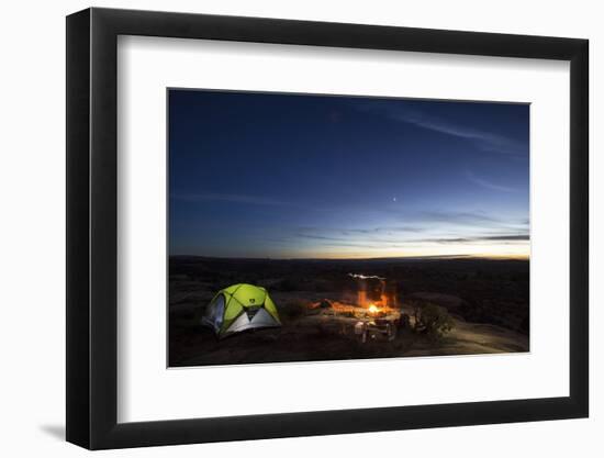 Night Camping Scene with Lit Up Tent and Campfire. Moab, Utah-Matt Jones-Framed Photographic Print