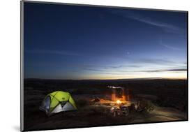 Night Camping Scene with Lit Up Tent and Campfire. Moab, Utah-Matt Jones-Mounted Photographic Print