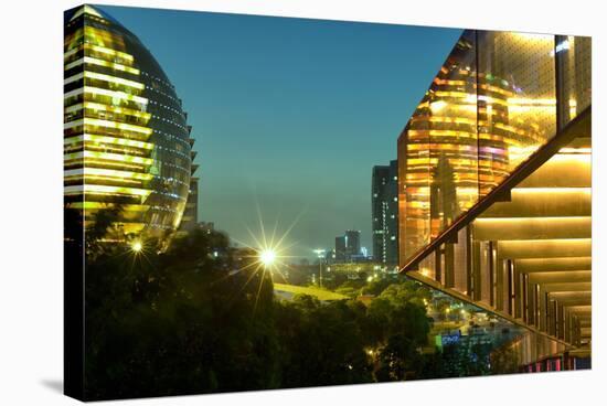 Night Capture of Ultra Modern Architecture in Jianggan-Andreas Brandl-Stretched Canvas