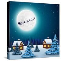 Night Christmas Forest Landscape. Santa Claus Flies Reindeer In-Paola Crash-Stretched Canvas
