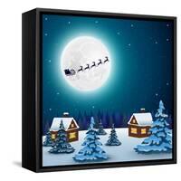 Night Christmas Forest Landscape. Santa Claus Flies Reindeer In-Paola Crash-Framed Stretched Canvas