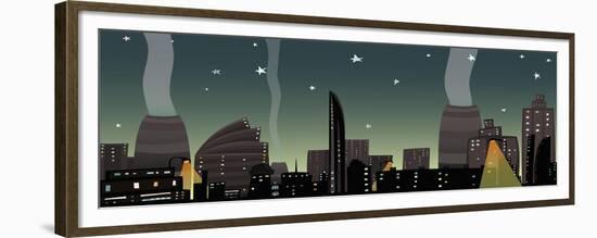 Night City Landscape Cartoon. Big City Scene at Night.-Popmarleo-Framed Premium Giclee Print