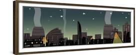 Night City Landscape Cartoon. Big City Scene at Night.-Popmarleo-Framed Premium Giclee Print
