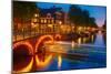 Night City View of Amsterdam Canal and Bridge-kavalenkava volha-Mounted Photographic Print