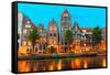 Night City View of Amsterdam Canal Herengracht-kavalenkava volha-Framed Stretched Canvas