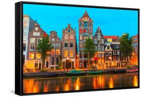 Night City View of Amsterdam Canal Herengracht-kavalenkava volha-Framed Stretched Canvas