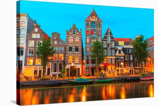 Night City View of Amsterdam Canal Herengracht-kavalenkava volha-Stretched Canvas