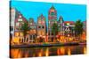 Night City View of Amsterdam Canal Herengracht-kavalenkava volha-Stretched Canvas
