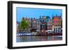 Night City View of Amsterdam Canal with Dutch Houses-kavalenkava volha-Framed Premium Photographic Print