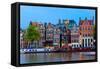 Night City View of Amsterdam Canal with Dutch Houses-kavalenkava volha-Framed Stretched Canvas