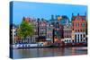 Night City View of Amsterdam Canal with Dutch Houses-kavalenkava volha-Stretched Canvas
